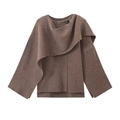 Cardigan a mantella in maglia marrone con orlo asimmetrico e dettaglio bottone - S / caffè