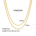 Detail of gold double-layer necklace featuring snake and bead chains on white background - Double Layer Snake and Bead Chain Style (YYN023393)