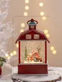 Red vintage barn style Christmas lantern with snowman and miniature scene decoration - Snowman Farm (Barn)