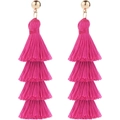 Macro detail of magenta four-tier tassel earrings with golden metallic studs for summer - Four-Layer Magenta Tassel Style(#6)