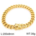 Bracciale cubano minimalista in acciaio inossidabile dorato, 8mm di larghezza e 200mm - 8mm Oro