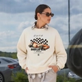 Felpa bianco crema con stampa racing, grafica a scacchi e scritte stile street - S / Bianco (Foderato in Pile)