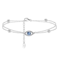 Double-layered S925 sterling silver bracelet with blue evil eye crystal and silver beads - Evil Eye Charm / Silver