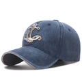 Faded navy blue washed cotton baseball cap featuring 3D embroidered nautical anchor logo - Navy Blue
