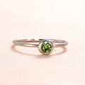 Minimalist silver stainless steel ring featuring a round cut light green birthstone - US Size 7 / Steel-Olive Green (Aug)