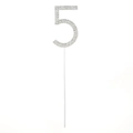 Number 5 cake topper with sparkling silver alloy and rhinestones for birthday party - Number 5 / Silver