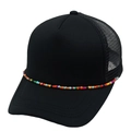 Black mesh trucker hat with colorful beaded chain and breathable back for beach style - M (56-58cm) / Black
