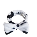 Soft coral fleece headband with black and white cow print and large bow for face washing - Cow Pattern