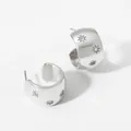 Silver stainless steel C-shaped hoop earrings with sparkling zircon star patterns - Silver Earrings (PD3438)