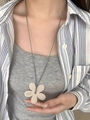 Bohemian large cream flower pendant necklace with grey cord and ATELIER EDITION text - Grey Cord Cream Ceramic-Look Flower Necklace (X5404)