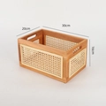 Handcrafted rectangle rattan and wood storage basket with side handles, size 30x20x16cm - Peach Wood Color Window Style / Small (30*20*16CM)