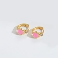 Delicate gold star earrings with a pink center and a clear sparkling gemstone - Pink