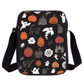Kids black crossbody bag with cute Halloween pumpkin and ghost pattern cartoon print - Black Halloween
