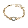 Detailed close-up of hiphop gold chain bracelet with multicolor zircon micro-pave setting - Light Blue Zircon