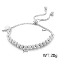 Verstellbares 6mm Silberperlen-Armband mit 10mm Rundanhänger aus robustem Edelstahl - Silber Metallperle Verstellbarer Schiebestil (KB169664-Z)