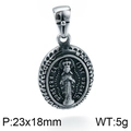 Religious saint oval pendant in titanium steel with black zirconia and punk vintage details - Virgin Mary Relief Pendant (KP76864-BD)