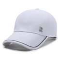 White breathable outdoor sun hat with metallic letter R and black brim edge trim - Adjustable / White