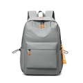 Grey large capacity laptop backpack with stylish orange zipper pulls and side straps - 8006 Grey