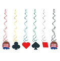 6-piece casino themed hanging swirl decorations with poker suits and birthday patterns - Hanging Spirals-Poker (6PCS)