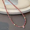 Pink natural stone beaded necklace with white pearls and a teardrop pendant - Teardrop Rhodochrosite Necklace XL0699