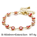 18K gold plated chain with red Turkish evil eye charms and adjustable lobster clasp - Red Evil Eye Gold Bracelet (KB147877-Z)