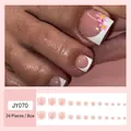 Pink press-on toe nails with white French tips and flower patterns, 24 pcs JY070 - JY070 French Small Flower