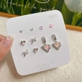 S925 silver earring set featuring butterfly, star, and bow designs with pink gemstones - WA1 Cool Girl Heart [5-Piece Set]