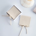 Square beige microfiber suede jewelry pouch with ribbon bow and elegant gift box - 8*8cm / Beige