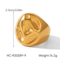 Irregular textured gold stainless steel croissant ring with polished concave design - US 9 / Irregular Lava Texture Style (HC-R30589-9)