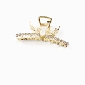 Pince à cheveux renne dorée avec strass scintillants et détail d'opale blanche - 64# Bois de Cerf Strass