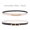 Slim reversible leather belt for women in black and white with golden oval buckle - Black + White