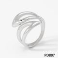 Polished silver 316L stainless steel open ring featuring a layered streamline design - Silver (PD807)