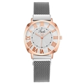 Orologio donna alla moda con quadrante romano oro rosa e cinturino milanese argento - Bianco