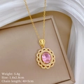 Details des goldfarbenen Anhängers mit rosa Stein und klaren Kristallen inklusive Maße - Rosa Ovaler Stein Gold Stil (F346)