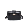 Borsa a tracolla quadrata in pelle verniciata nera con fibbia in metallo dorato - Nero