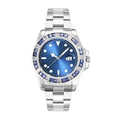 Orologio in acciaio argento con quadrante blu, lunetta in zaffiro e datario di precisione - Argento & Blu
