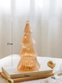 Amber glass Christmas tree figurine with LED lights, 21cm height, warm festive decor - Amber Four-layer Striped Style (9033A)