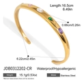 Bracciale rigido in acciaio inossidabile dorato con zirconi colorati e misure dettagliate - Stile Intarsiato con Strass Multicolore (JDB0312202-CR)