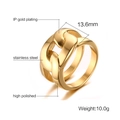 18k gold plated stainless steel wide chain ring with high polished finish for women - US 8 / Wide Chain Style (RC-281) / Gold