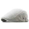 Casquette plate à carreaux gris clair en lin avec boucle métallique réglable - Réglable / Gris clair