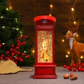 Detail der roten Weihnachts-Telefonzelle mit LED-Licht, Weihnachtsmann und Glitzerwirbel - 10*10*26cm / Telefonzelle Weihnachtsmann