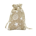 Beige cotton linen drawstring candy bag with white star pattern and swirl designs - 10*14cm Stars and Swirls
