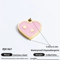 Pink heart-shaped stainless steel pendant with gold stars and 18k gold plating - Star Heart Pendant (PJ91367) / 2 Pcs/Set / Pink