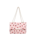 Pink corduroy shoulder bag with strawberry print and golden chain strap detail - Pink
