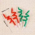 Pack of 4 red and green spiral birthday candles with white plastic stakes for cake decor - Rainbow Spiral Candles 4pcs