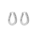 Minimalist S925 sterling silver drop-shaped hoop earrings in polished silver finish - 12mm / White Gold