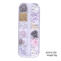 Set de decoración de uñas mariposa cristal aurora 3D con caja de 12 rejillas ZSHZ-289 - Combinación de Lazos con Cuentas y Diamantes de Imitación (ZSHZ-289)