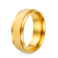 Brushed gold-plated stainless steel ring with polished edges for couples in minimalist style - US 7 / Gold