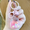 Pink liquid glitter backpack keychain with colorful beads and small bell pendant - Mini Backpack - Pink