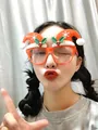 Orange Christmas hat glasses frame with white snowflakes and festive holly berry decor - Double Curved Christmas Hat